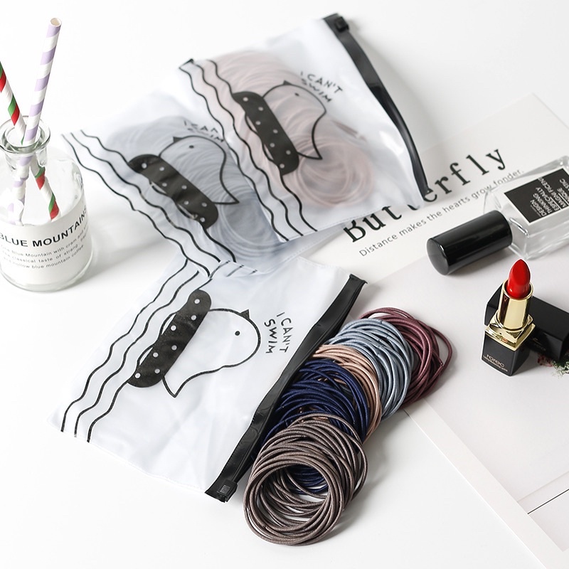 Set 100 Dây Chun Buộc Tóc Trơn Dựng Túi Zip Mix Màu