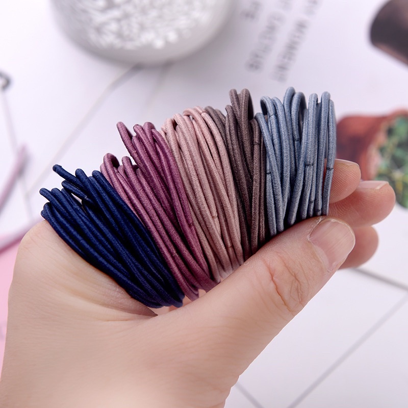 Set 100 Dây Chun Buộc Tóc Trơn Dựng Túi Zip Mix Màu