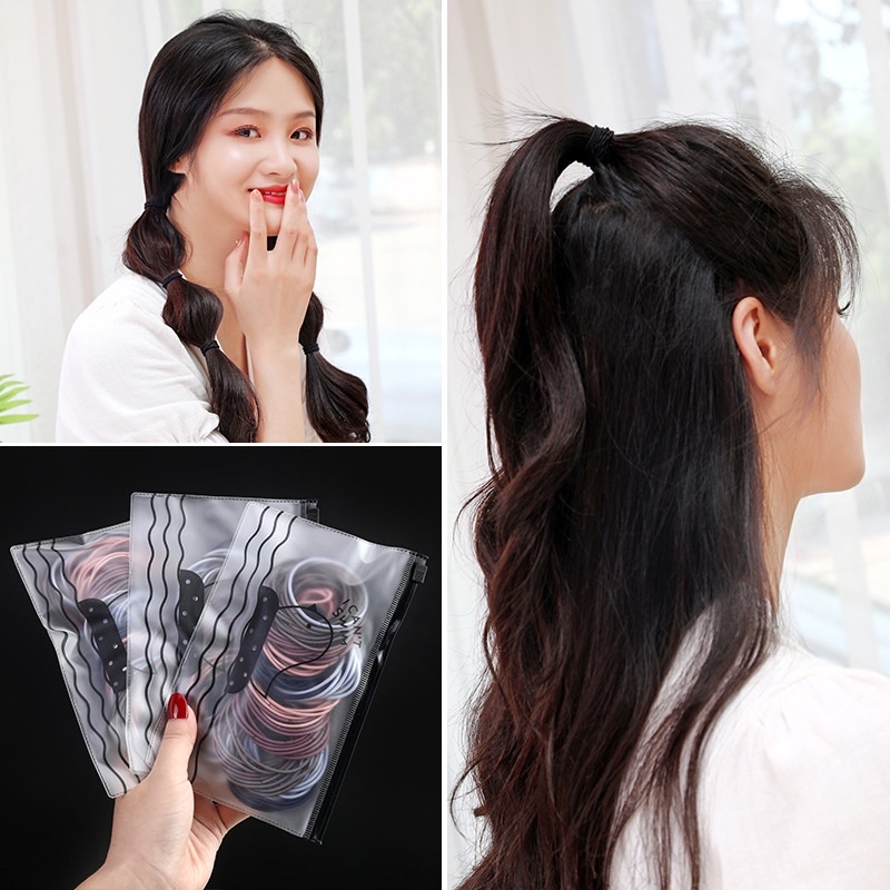Set 100 Dây Chun Buộc Tóc Trơn Dựng Túi Zip Mix Màu