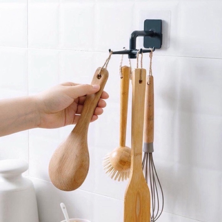 MÓC DÁN TƯỜNG 6 CHẤU XOAY 360o TREO ĐỒ NHÀ TẮM, NHÀ BẾP ĐA NĂNG. LB,TD