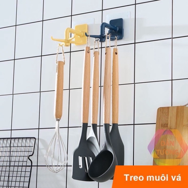 MÓC DÁN TƯỜNG 6 CHẤU XOAY 360o TREO ĐỒ NHÀ TẮM, NHÀ BẾP ĐA NĂNG. LB,TD