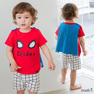 Cordi-i Bộ thun ngắn cotton thoáng mát phong cách halloween cho bé trai bé gái in hình người nhện Spiderman (21SS) _ CF132 chính hãng Cordi-i Hàn Quốc