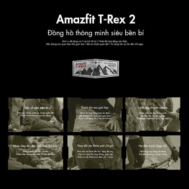 Đồng Hồ Đeo Tay Thông Minh Amazfit T-Rex 2 - Hàng Quốc Tế - Bảo Hành 12 Tháng