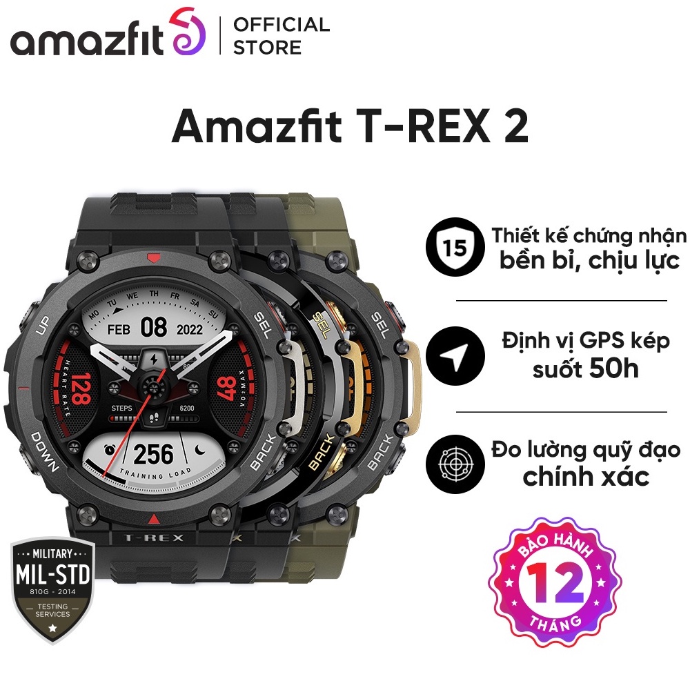 Đồng Hồ Đeo Tay Thông Minh Amazfit T-Rex 2 - Hàng Quốc Tế - Bảo Hành 12 Tháng