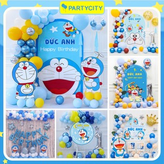 Set trang trí sinh nhật Doraemon kèm Background sinh nhật in tên cho bé trai, bé gái