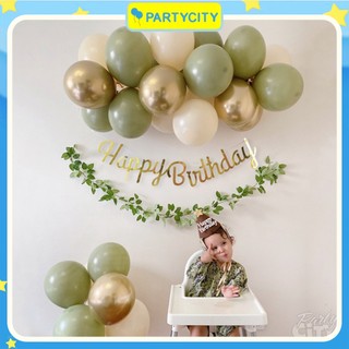 Set Trang Trí Sinh Nhật Hàn Quốc Màu Vintage Xanh Lá Cho Bé trai, Bé Gái Và Người Lớn Party City