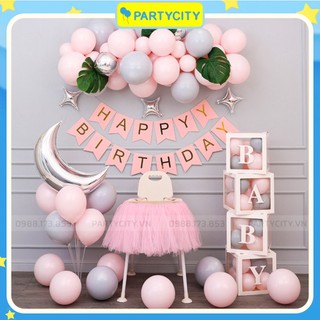 Set trang trí sinh nhật, thôi nôi bé gái đẹp kèm phụ kiện trang trí tại nhà Partycityvn PC040