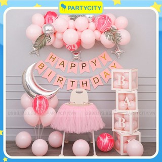 Set bóng bay trang trí sinh nhật, trang trí thôi nôi bé gái kèm phụ kiện trang trí tại nhà Partycityvn PC042