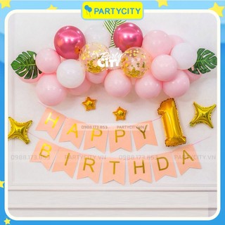 Set bóng trang trí sinh nhật bé gái , trang trí thôi nôi, đầy tháng bé gái Partycityvn PC023