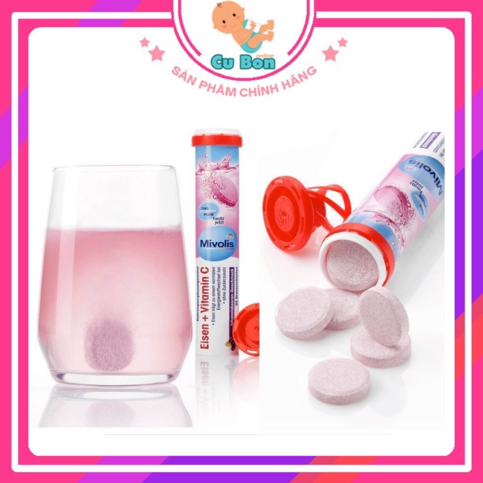 Viên Sủi Mivolis Bổ Sung Sắt Và Vitamin C Eisen của Đức hộp 20 viên hương trái cây Cassis Geschmack 