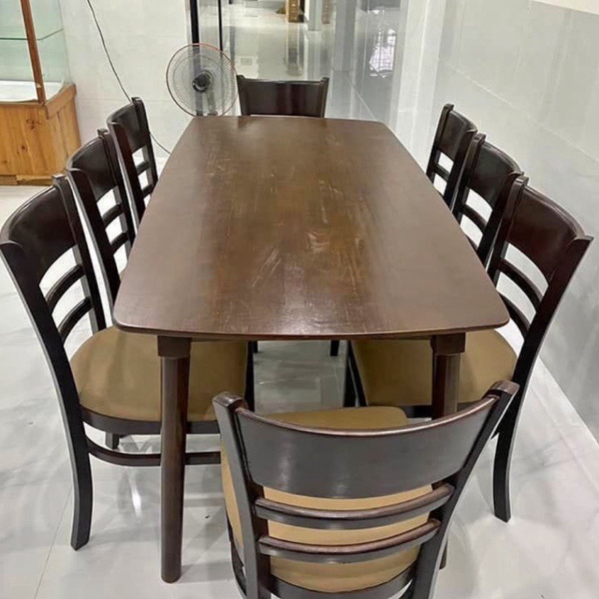 Bàn ăn 6_8 ghế gỗ cau su tự nhiên siêu bền , bàn ăn cơm 8 ghế sang trọng - BH 12 tháng