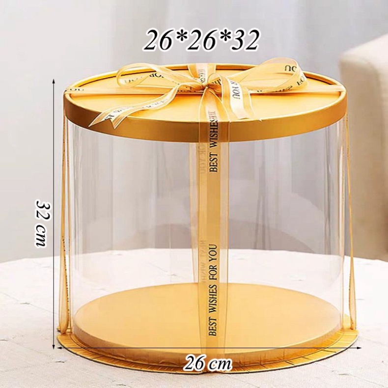 Hộp Tròn Mica Tròng Có Nắp Và Đế Đựng Bánh Kem, Bánh Gato, Quà Tặng 6-8-10 inch