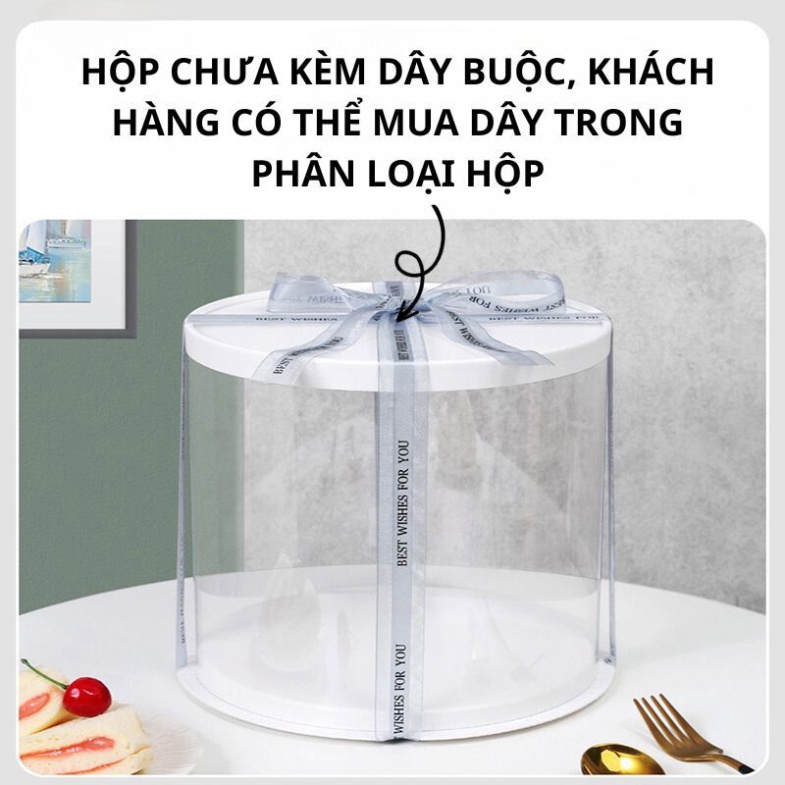 Hộp Tròn Mica Tròng Có Nắp Và Đế Đựng Bánh Kem, Bánh Gato, Quà Tặng 6-8-10 inch