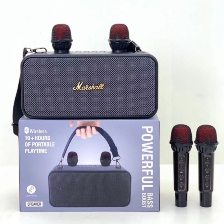 Loa bluetooth karaoke Marshall K186 âm thanh đỉnh cao,loa karaoke không dây kèm 2 mic bass căng âm tốt pin trâu có BH