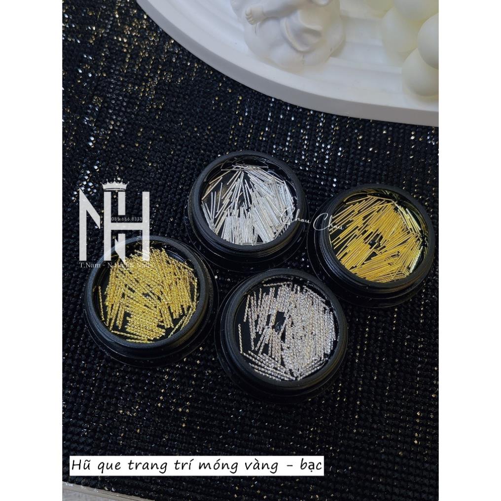 Set que vàng bạc trang trí móng, phụ kiện que nail, set que kim loại, phụ kiện nail chính hãng