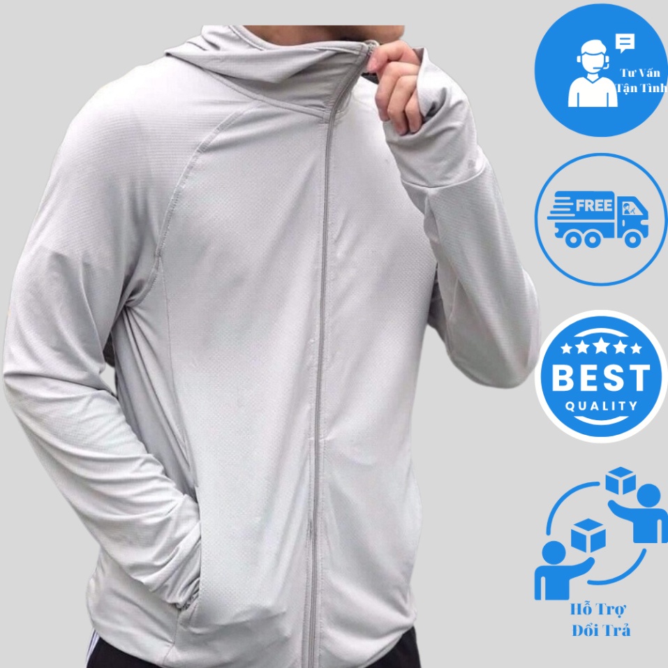 Áo chống nắng nam JBAGGY chất vải thông hơi có mũ trùm, áo khoác nắng nam dài trùm tay có mũ. - Hàng