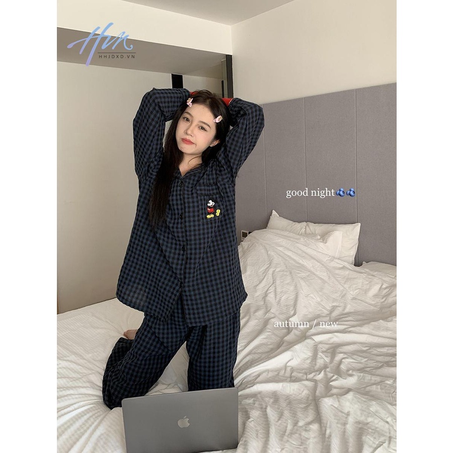 Bộ Đồ Ngủ Pijama Tay Dài Họa Tiết Kẻ Sọc Màu Xanh Dương Thoải Mái Phong Cách Mới 2023 Cho Cặp Đôi