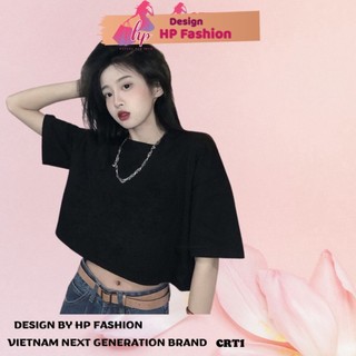Áo croptop form rộng tay lỡ cổ tròn thun lạnh màu trơn kiểu dáng phong cách hàn quốc- crt1