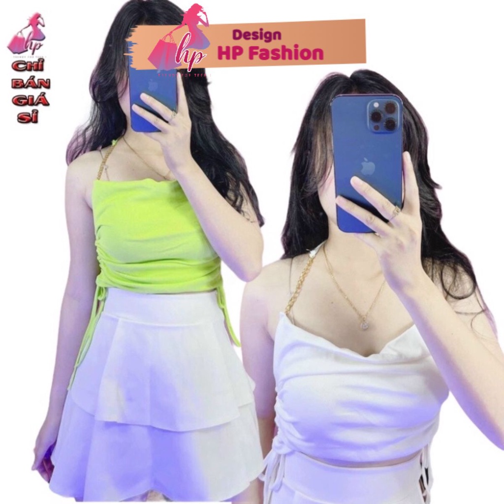 Áo hai dây nữ croptop đẹp ôm body rút eo phối xích cực dễ thương mẫu mới thời trang 2021 phong cách hàn-A24 -TEEN