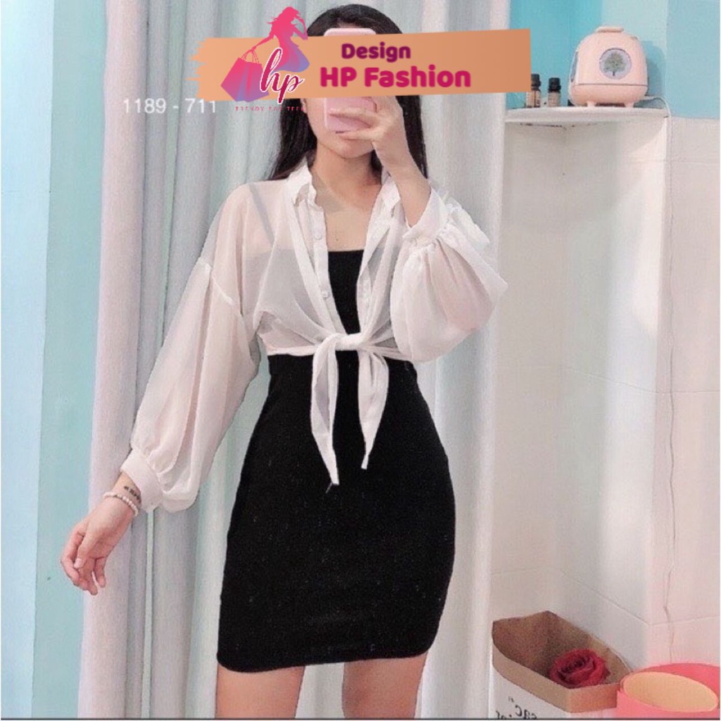 [Mã FATREND125 giảm đến 50k đơn từ 150k] Áo sơ mi croptop nữ, áo khoác ngoài phối váy đầm G128