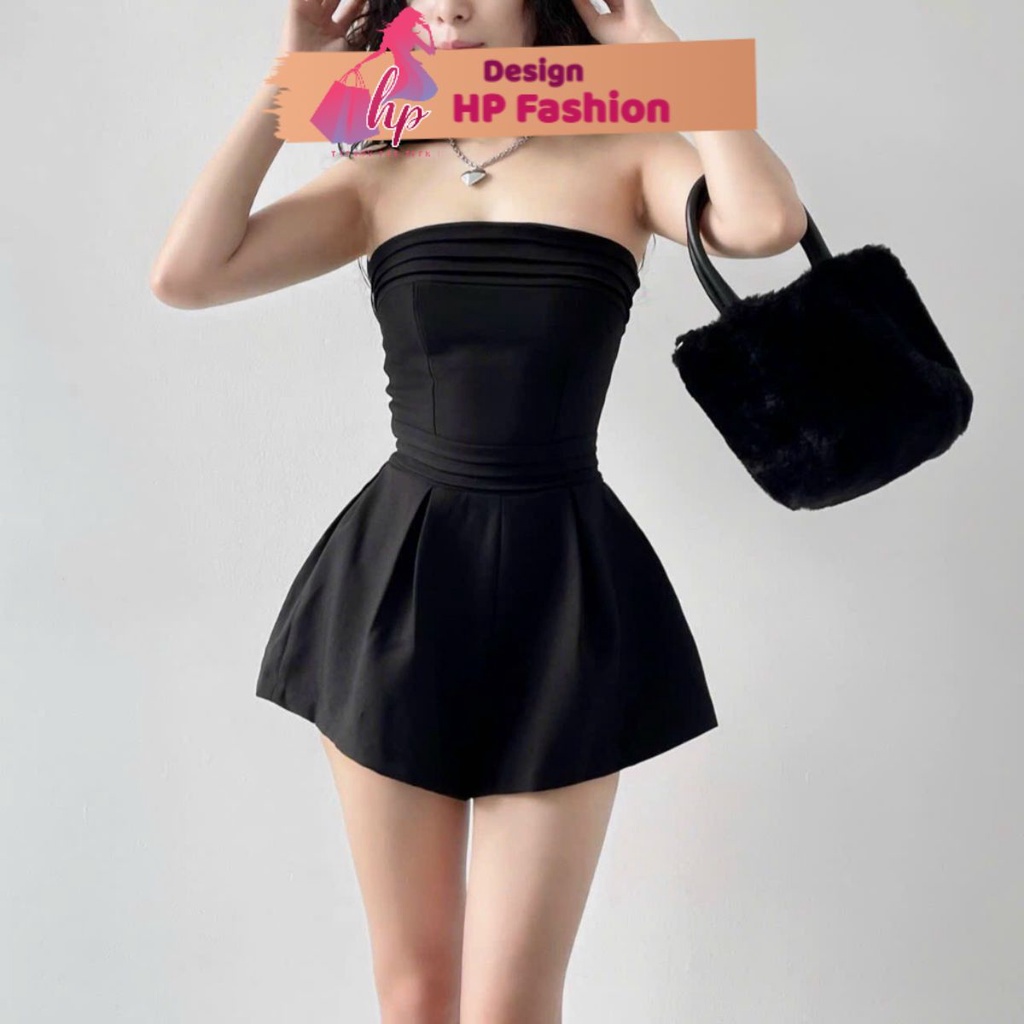 Jumpsuits đùi ống xếp ly eo cúp ngực không mút, áo liền quần khoá kéo hàn quốc G133