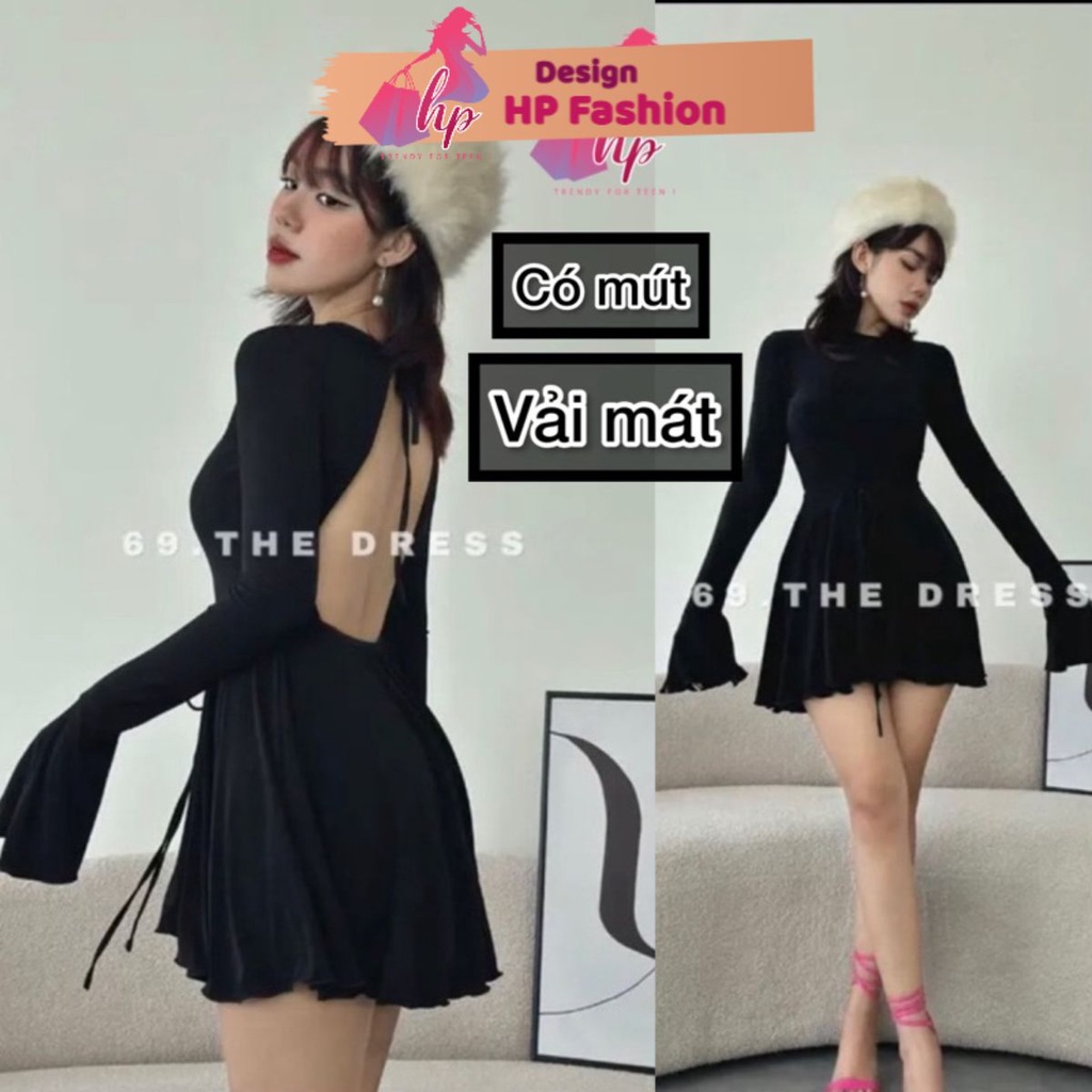 Đầm body dáng ngắn xoè hở lưng, váy nữ có mút tay loa đi tiệc G299