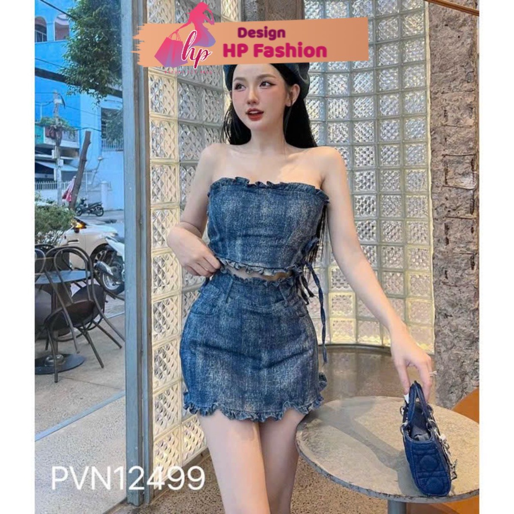 Sét jean bộ đồ nữ sang chảnh Áo cúp ngực có mút croptop kèm chân váy có quần tôn dáng G421