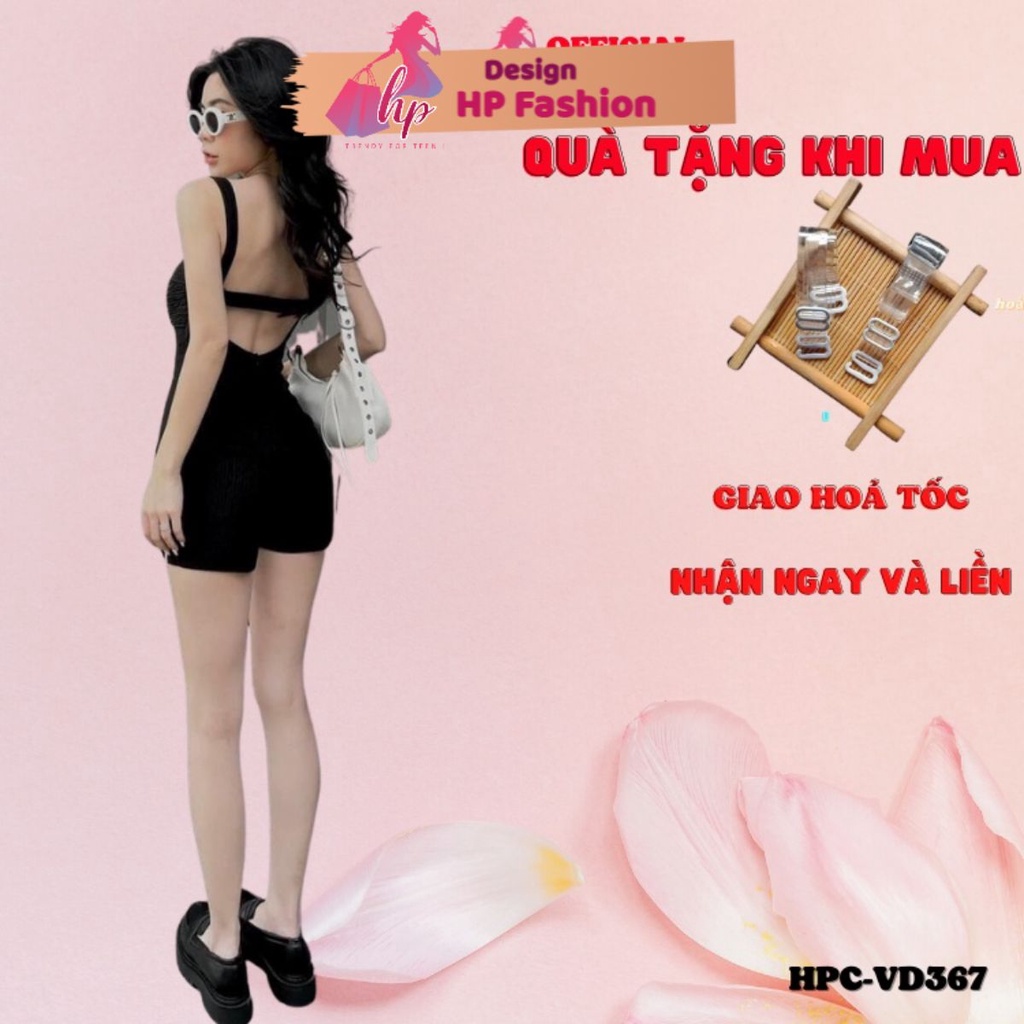 jumpsuit hai dây hở lưng đùi nữ, áo liền quần body dạng có đệm sang chảnh tôn dáng hàn quốc VD367