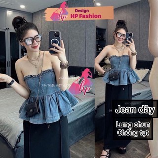 Áo cúp ngực bò jean, áo ống nữ body xòe mặc hè - G160
