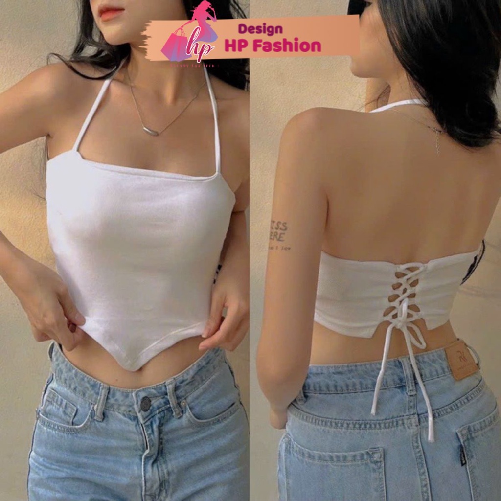 Áo croptop yếm hở đan lưng tròng cổ có mút, áo nữ tà nhọn kiểu hàn quốc G279