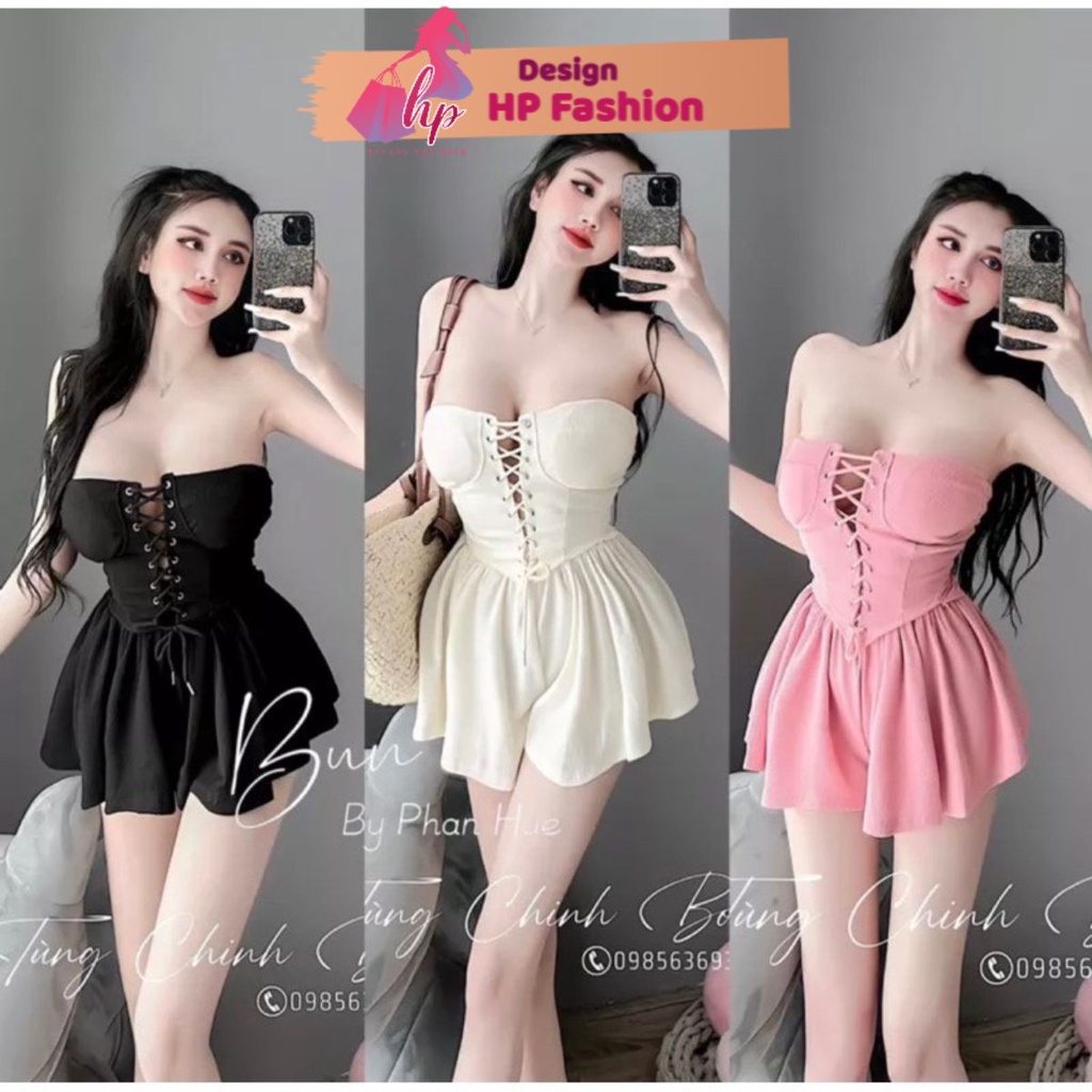 Sét bộ đi chơi áo ống cúp ngực đan dây ôm body có mút kèm quần đùi ống rộng lưng cao mặc nhà G251
