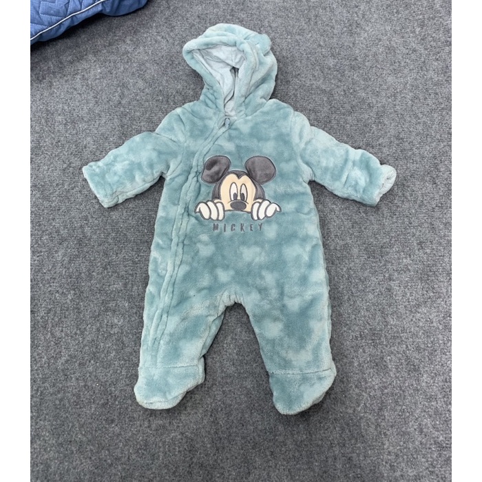 Body lông thỏ có mũ thêu chuột Mic.ky cực kỳ dầy dặn và ấm áp cho bé