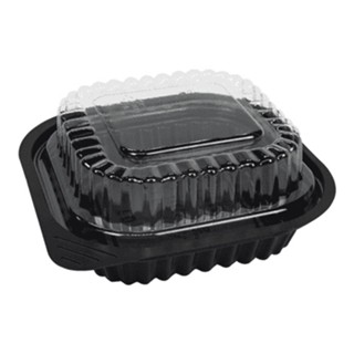 50 Hộp nhựa HT12, Hộp nhựa đế đen nắp trong HT12, Hộp vuông HT12, kèm nắp, dùng 1 lần, đựng xôi, bánh, trái cây,