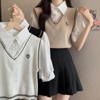 Áo len gile trơn cổ tim kiểu dáng Hàn Quốc AO28
