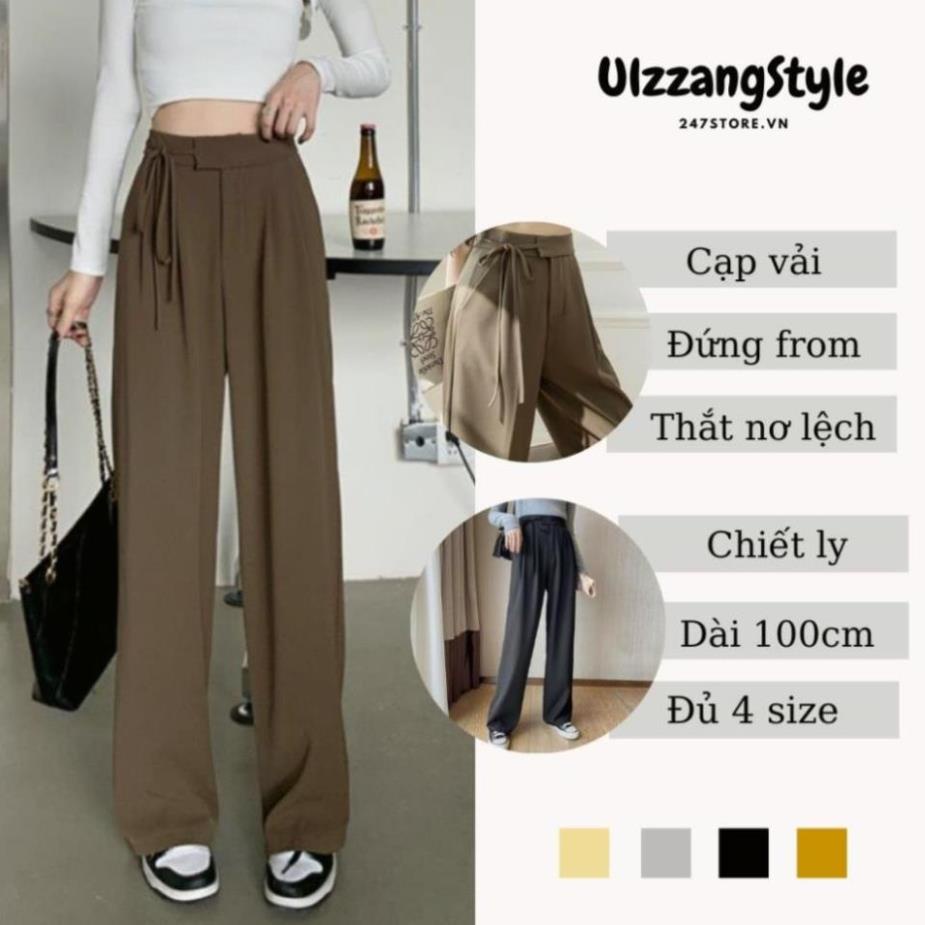 Quần vải ông rộng phối dây nơ nữ tính dáng công sở sang chảnh tôn dáng siêu xinh hot hit QU2