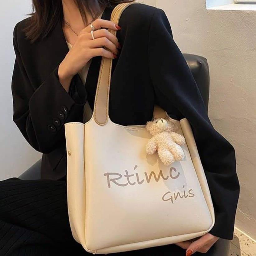 Ok Túi tote nữ 2 màu kem đen siêu xinh túi đeo nữ chất da bền đẹp thiết kế dáng xinh xắn cá tính !!! TDC018