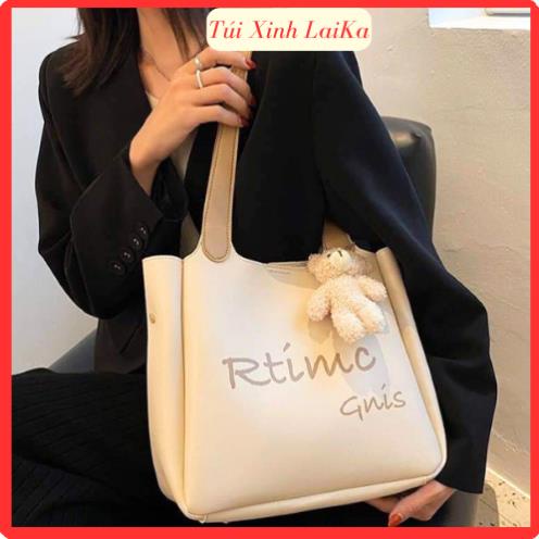 Ok Túi tote nữ 2 màu kem đen siêu xinh túi đeo nữ chất da bền đẹp thiết kế dáng xinh xắn cá tính !!! TDC018