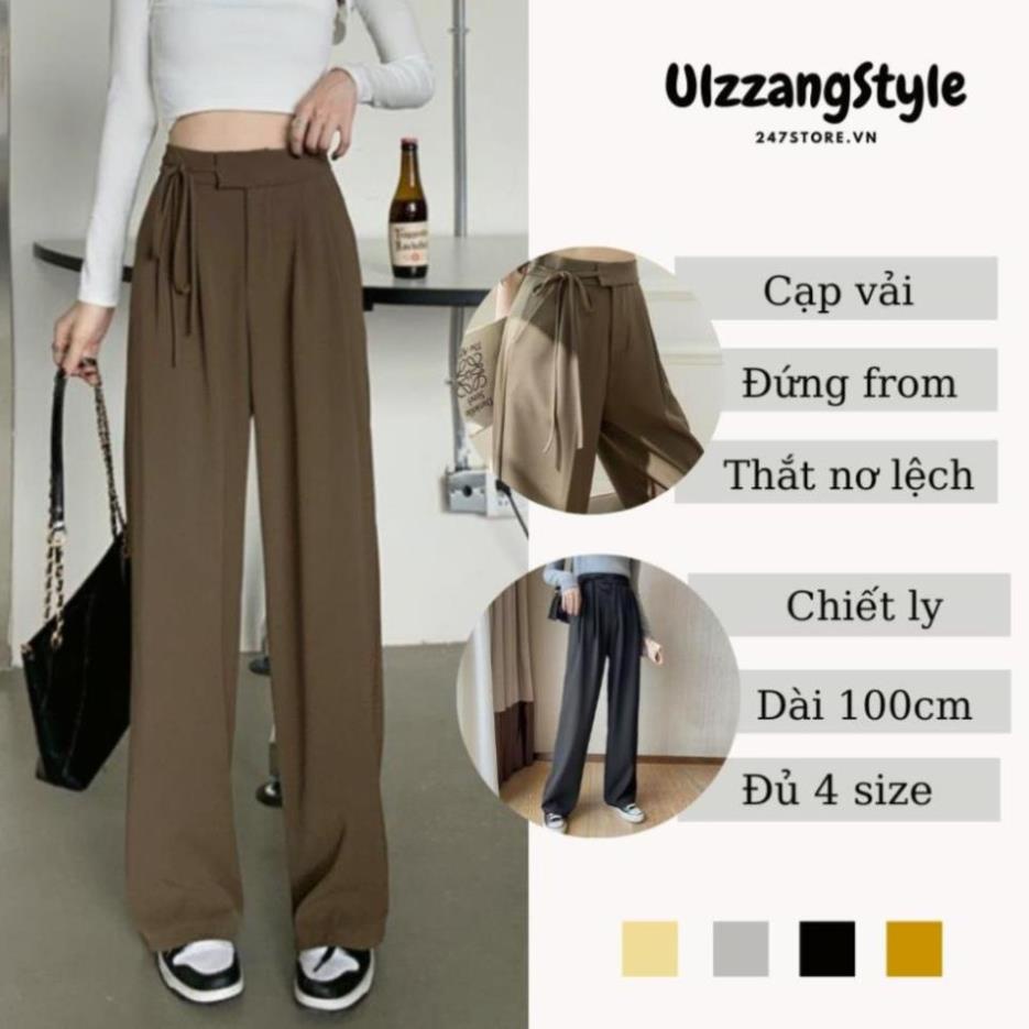 Quần vải ông rộng phối dây nơ nữ tính dáng công sở sang chảnh tôn dáng siêu xinh hot hit QU2