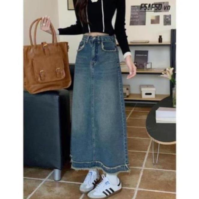 Chân váy jeans dáng dài siêu xinh phù hợp đi học, đi chơi hot hit CV4
