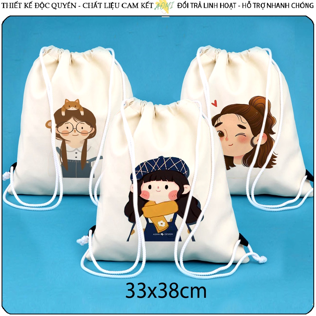 BALO MINI Bé Gái dễ thương Girl Z J AOMVN DÂY RÚT ĐEO VA 33x38cm NHỎ XNH UNSEX CHẤT CANVAS