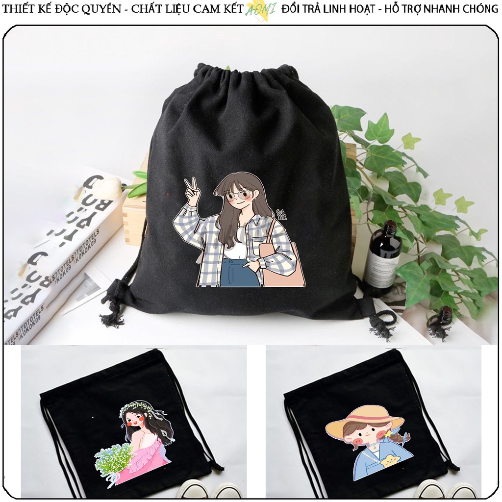 BALO MINI Bé Gái dễ thương Girl Z J AOMVN DÂY RÚT ĐEO VA 33x38cm NHỎ XNH UNSEX CHẤT CANVAS