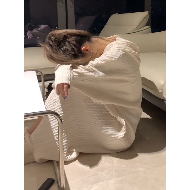 Hàng Mới Về Đầm Ngủ Dáng Suông Có Mũ Trùm Màu Trơn Phong Cách Pháp Thời Trang 2023 Đơn Giản Dành Cho Nữ