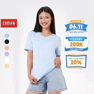 Áo phông nữ CANIFA chất liệu cotton, cổ tim tay cộc 6TS23A005