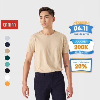Áo phông nam CANIFA chất liệu cotton pha, cổ tròn tra bo, tay cộc, phom regular 8TS23A001