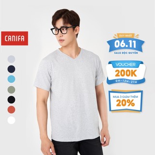 Áo phông cổ tim nam CANIFA chất liệu cotton pha, tay cộc, phom regular 8TS23A002