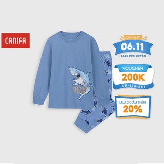 Bộ mặc nhà bé trai CANIFA chất liệu cotton áo dài tay quần dài có hình in 2LS22W019