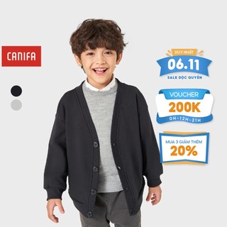 Áo khoác nỉ bé trai CANIFA chất cotton dáng suông bo gấu cổ tim màu đen trắng - 2OT22W009