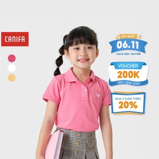 Áo polo bé gái CANIFA in nhỏ chất liệu cotton pha, cổ bẻ tay cộc 1TP23S005
