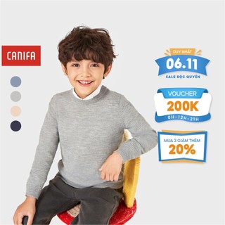 Áo len unisex trẻ em CANIFA chất liệu acrylic pha, cổ tròn tay dài 3TE22W001
