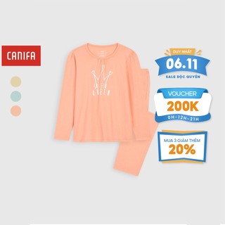 Bộ mặc nhà bé gái CANIFA có hình in chất liệu cotton pha áo dài tay quần dài ML23 1LS22W001